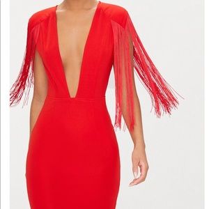 BRAND NEW RED FRINGE SLEEVE V NECK DRESS Size 4